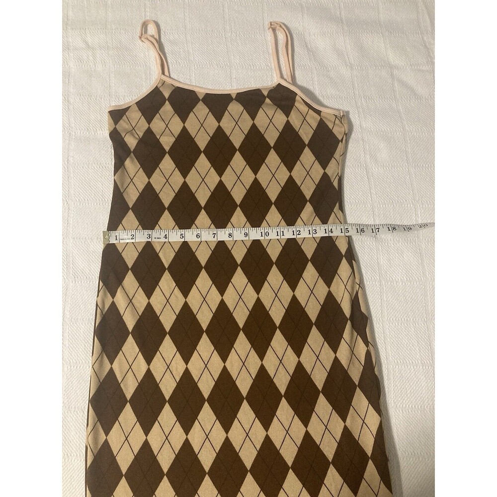 SHEIN Mini Dress Brown Argyle Bodycon Academia Lightweight Size L 8/10 Flirty - Picture 6 of 9